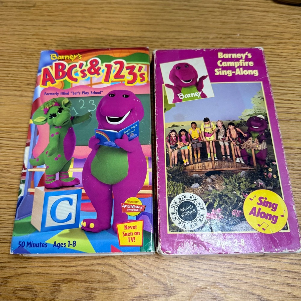 Barney VHS Lot ABCs & 123s and Campfire Sing-Along Vintage Kids Tapes 2pk